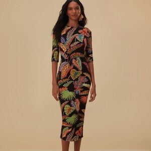 Farm Rio Cool Foliage Black Jersey Midi Dress